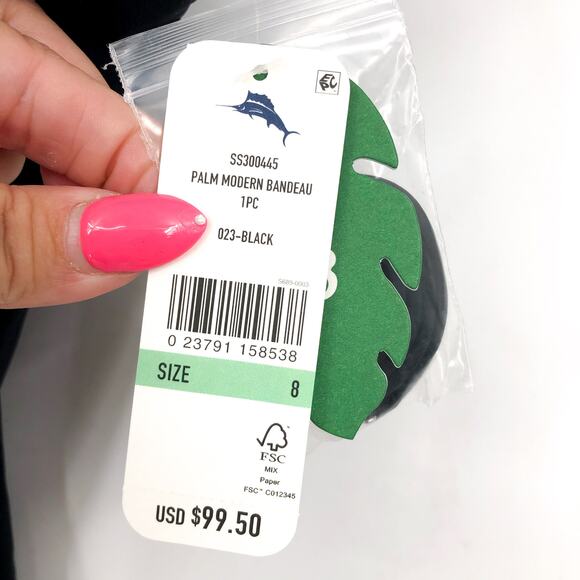 TOMMY BAHAMA Palm Modern Bandeau One Piece Swimsuit Size 8 Black Cut Out NWT - Picture 9 of 10